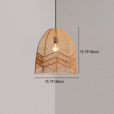 Suspension lumineuse à 1 lumière en fer sisal avec découpe ronde japonaise traditionnelle pour salon 
