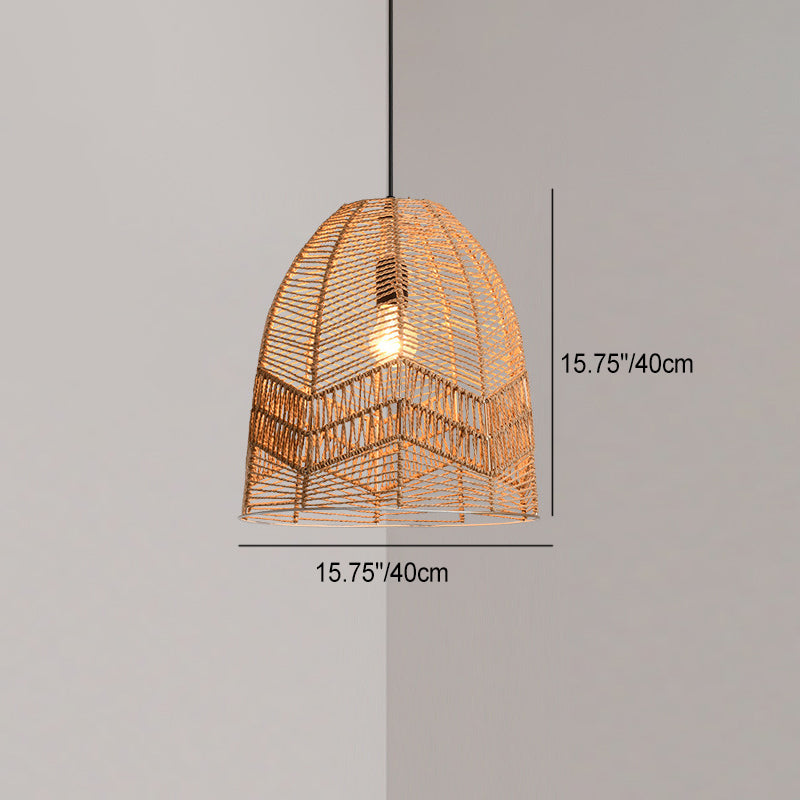Suspension lumineuse à 1 lumière en fer sisal avec découpe ronde japonaise traditionnelle pour salon 