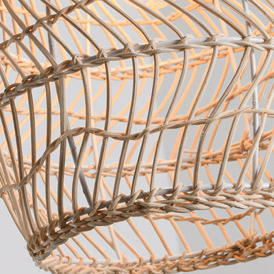 Suspension lumineuse à 1 lumière en fer sisal avec découpe ronde japonaise traditionnelle pour salon 