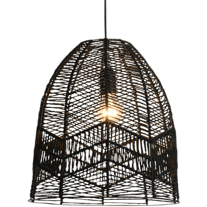 Traditionelle japanische runde Ausschnitt Sisal Eisen 1-Licht Pendelleuchte für Wohnzimmer 
