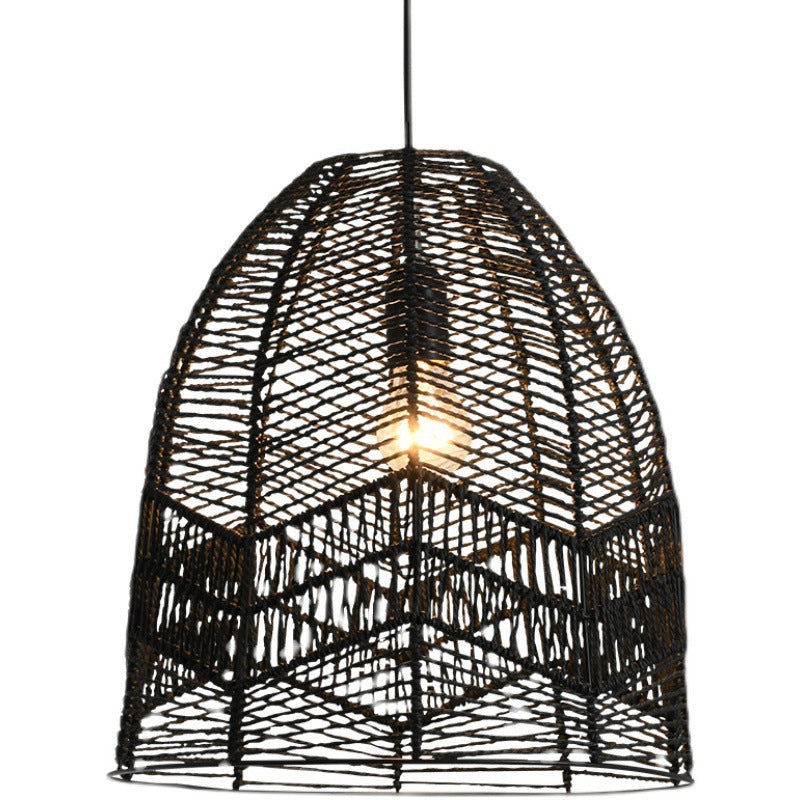 Suspension lumineuse à 1 lumière en fer sisal avec découpe ronde japonaise traditionnelle pour salon 