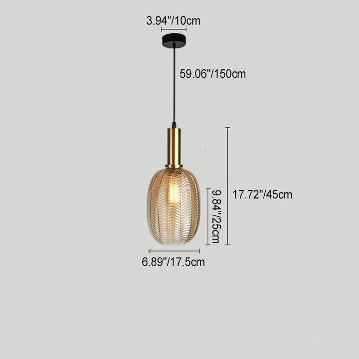 Contemporary Scandinavian Oval Round Column Glass Iron 1-Light Pendant Light For Living Room