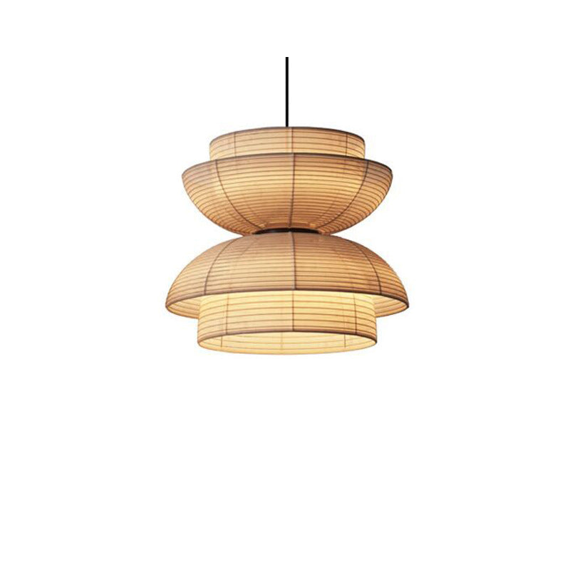 Lustre suspendu 1 lumière en fer avec tissu en forme de bol semi-circulaire japonais traditionnel pour salon 