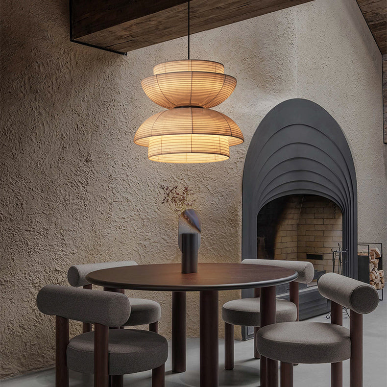Lustre suspendu 1 lumière en fer avec tissu en forme de bol semi-circulaire japonais traditionnel pour salon 