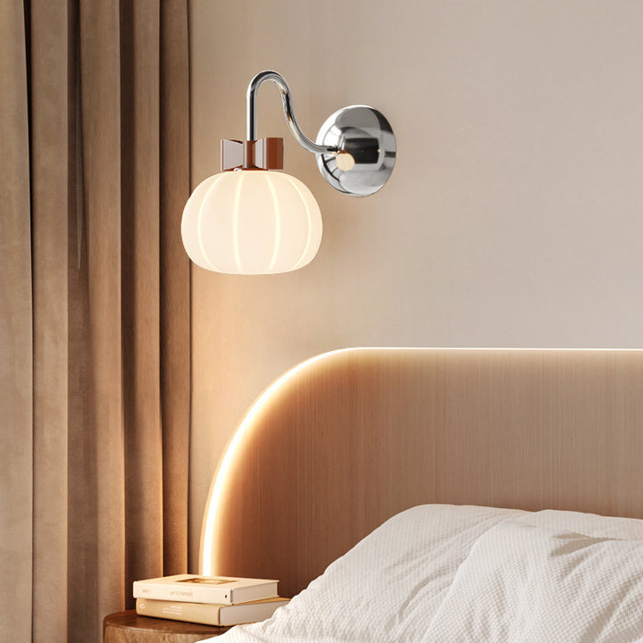 Modern Minimalist Bow Pumpkin Orb Glass Iron LED Wall Sconce Lamp For Bedroom