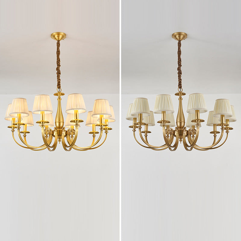 Traditioneller Vintage Ast Gebogener Zylinder Stoff Messing 3/6/8/10/15 Licht Kronleuchter für Wohnzimmer 