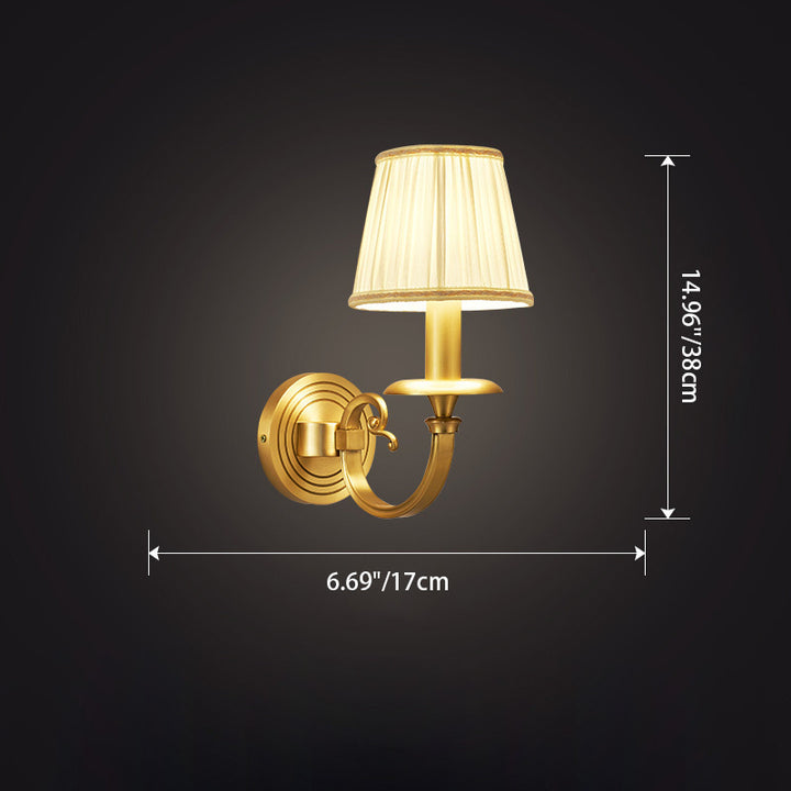 Lampe murale en laiton traditionnelle vintage cylindrique incurvée ronde en tissu 1/2 lumière pour salon 