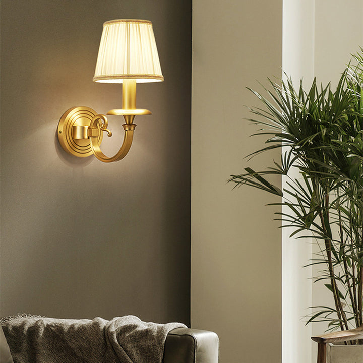 Lampe murale en laiton traditionnelle vintage cylindrique incurvée ronde en tissu 1/2 lumière pour salon 
