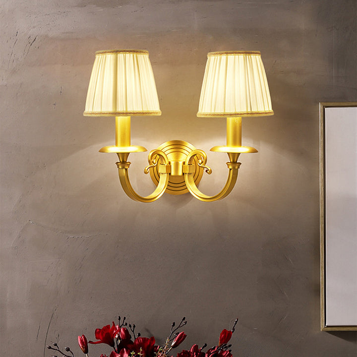 Lampe murale en laiton traditionnelle vintage cylindrique incurvée ronde en tissu 1/2 lumière pour salon 