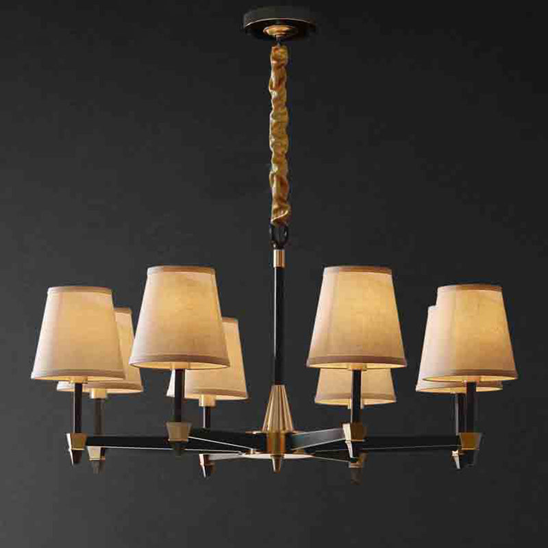 Traditional Vintage Round Branch Linen Copper 3/6/8/10 Light Chandelier For Living Room