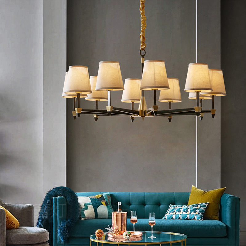 Traditional Vintage Round Branch Linen Copper 3/6/8/10 Light Chandelier For Living Room