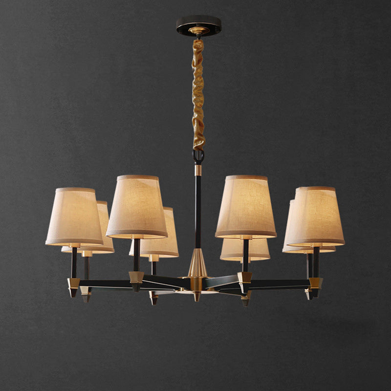Lustre Traditionnel Vintage Rond Branche Lin Cuivre 3/6/8/10 Lumières Pour Salon 