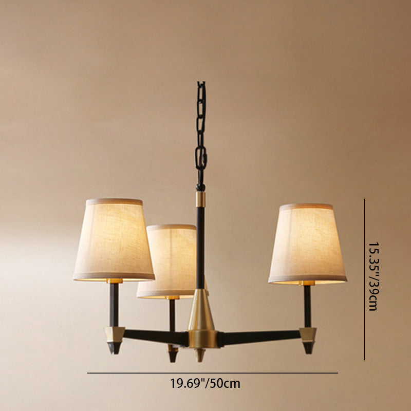 Lustre Traditionnel Vintage Rond Branche Lin Cuivre 3/6/8/10 Lumières Pour Salon 