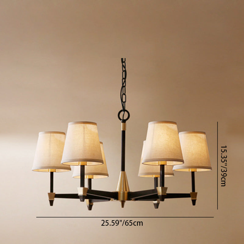 Lustre Traditionnel Vintage Rond Branche Lin Cuivre 3/6/8/10 Lumières Pour Salon 