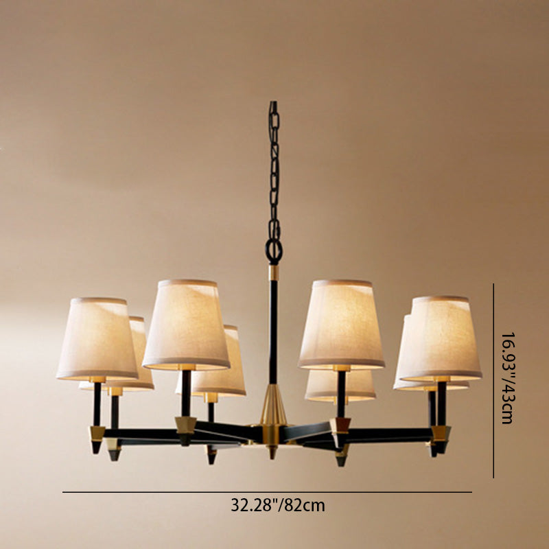 Lustre Traditionnel Vintage Rond Branche Lin Cuivre 3/6/8/10 Lumières Pour Salon 