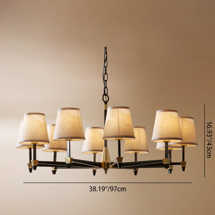 Lustre Traditionnel Vintage Rond Branche Lin Cuivre 3/6/8/10 Lumières Pour Salon 