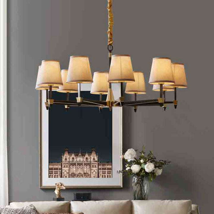 Lustre Traditionnel Vintage Rond Branche Lin Cuivre 3/6/8/10 Lumières Pour Salon 
