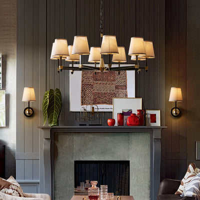 Traditional Vintage Round Branch Linen Copper 3/6/8/10 Light Chandelier For Living Room