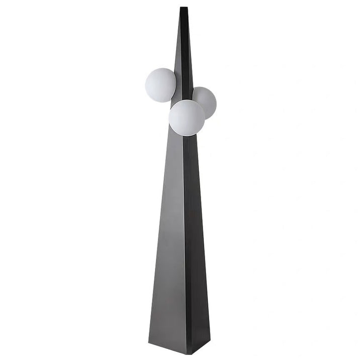 Lámpara de pie moderna minimalista de cono triangular con frijol mágico de vidrio y hierro de 3 luces para sala de estar 