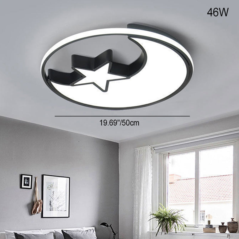 Plafonnier LED moderne minimaliste en acrylique, aluminium et fer en forme de cercle étoile croissant pour chambre 