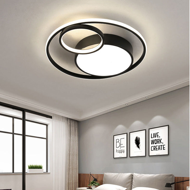 Plafonnier LED rond minimaliste moderne en acrylique et fer pour chambre à coucher 