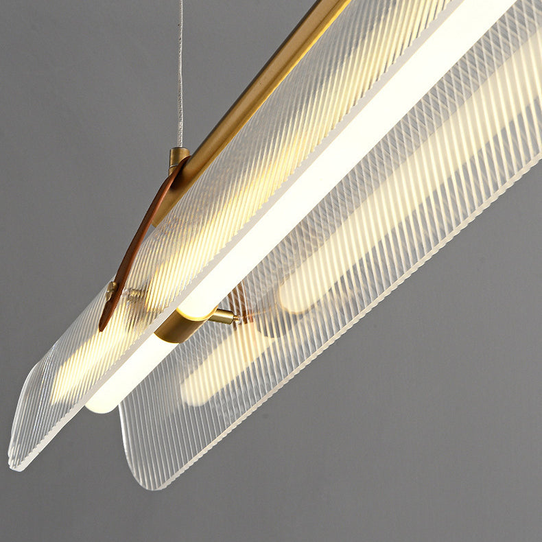 Lustre contemporain scandinave en forme de cylindre arqué long en acrylique, cuir et fer avec LED pour salon 