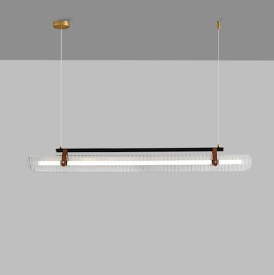 Lustre contemporain scandinave en forme de cylindre arqué long en acrylique, cuir et fer avec LED pour salon 
