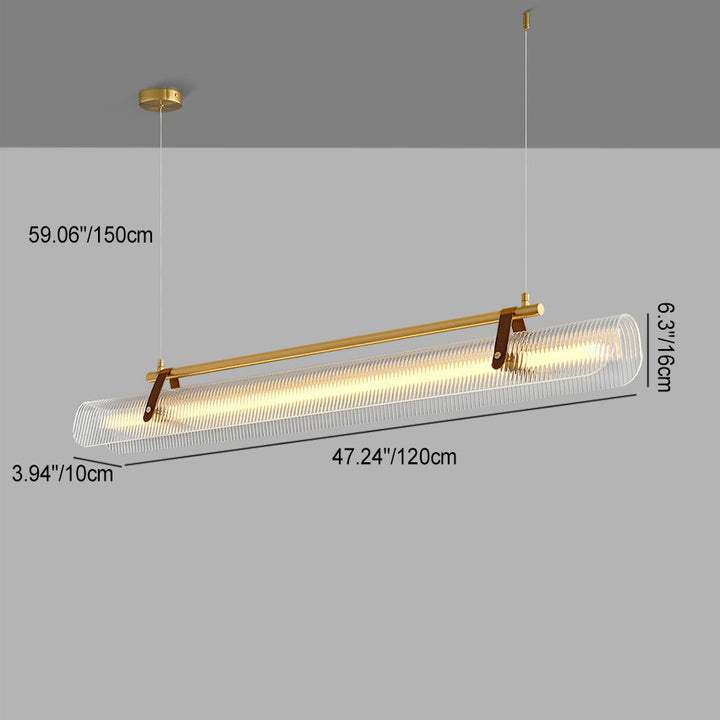 Lustre contemporain scandinave en forme de cylindre arqué long en acrylique, cuir et fer avec LED pour salon 
