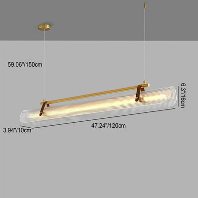 Lustre contemporain scandinave en forme de cylindre arqué long en acrylique, cuir et fer avec LED pour salon 