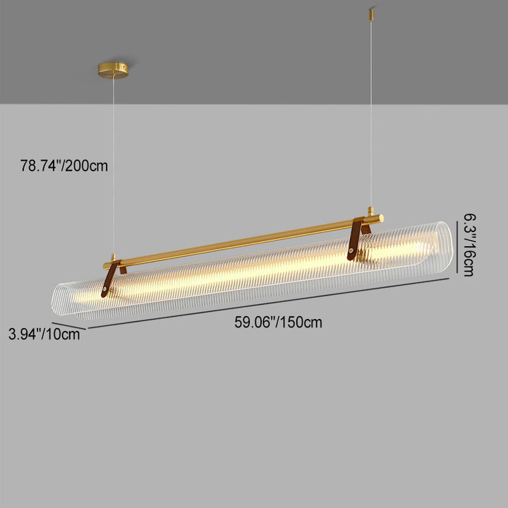 Lustre contemporain scandinave en forme de cylindre arqué long en acrylique, cuir et fer avec LED pour salon 