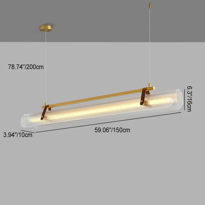 Lustre contemporain scandinave en forme de cylindre arqué long en acrylique, cuir et fer avec LED pour salon 