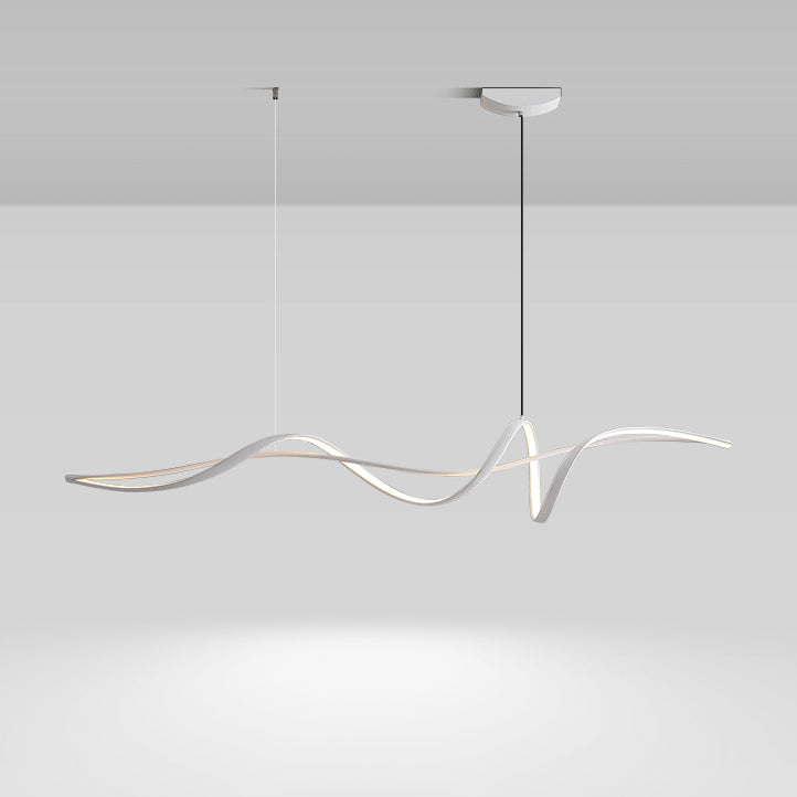 Zeitgenössischer skandinavischer langer Kurven-Acryl-Aluminium-Eisen-LED-Insel-Licht-Kronleuchter für das Wohnzimmer 