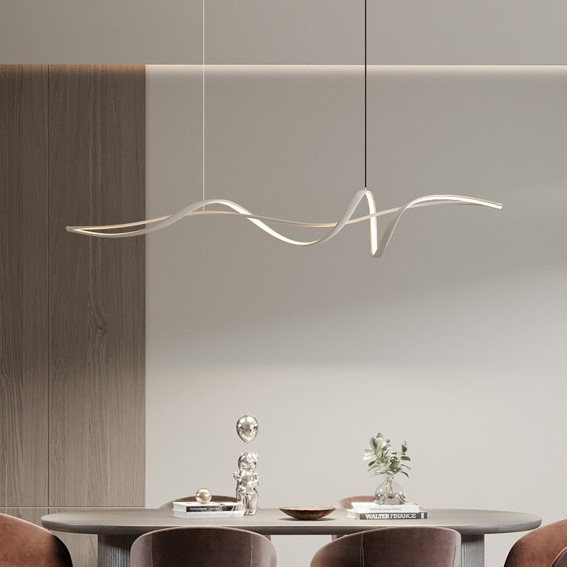 Zeitgenössischer skandinavischer langer Kurven-Acryl-Aluminium-Eisen-LED-Insel-Licht-Kronleuchter für das Wohnzimmer 