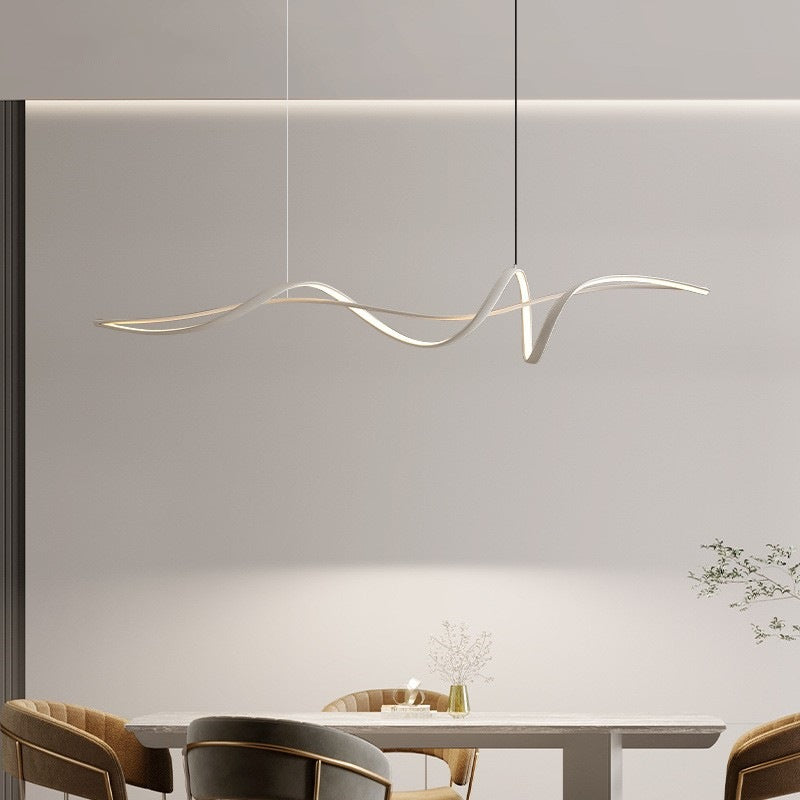 Zeitgenössischer skandinavischer langer Kurven-Acryl-Aluminium-Eisen-LED-Insel-Licht-Kronleuchter für das Wohnzimmer 