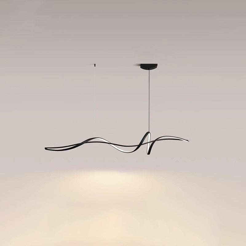 Zeitgenössischer skandinavischer langer Kurven-Acryl-Aluminium-Eisen-LED-Insel-Licht-Kronleuchter für das Wohnzimmer 