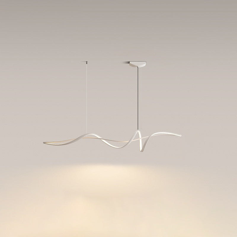 Zeitgenössischer skandinavischer langer Kurven-Acryl-Aluminium-Eisen-LED-Insel-Licht-Kronleuchter für das Wohnzimmer 