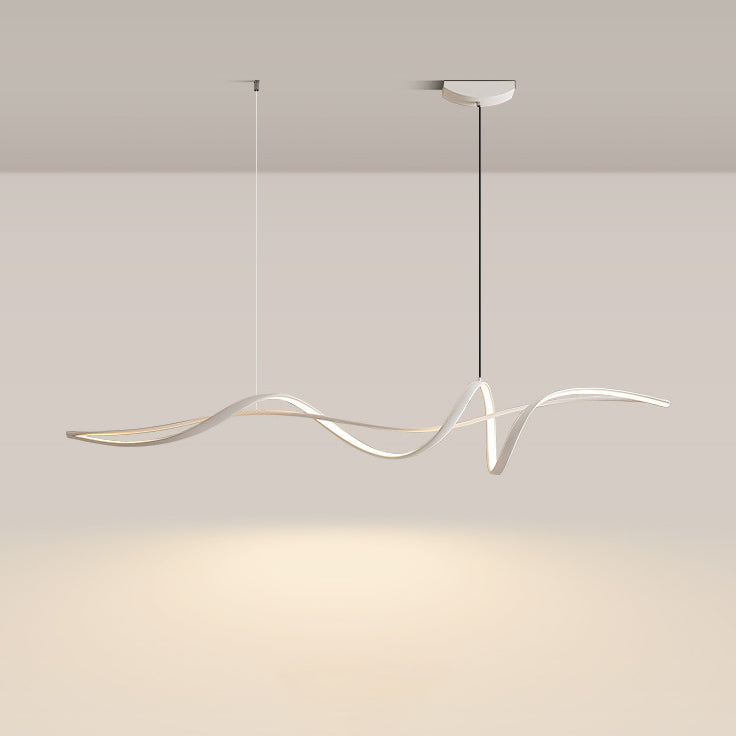 Zeitgenössischer skandinavischer langer Kurven-Acryl-Aluminium-Eisen-LED-Insel-Licht-Kronleuchter für das Wohnzimmer 