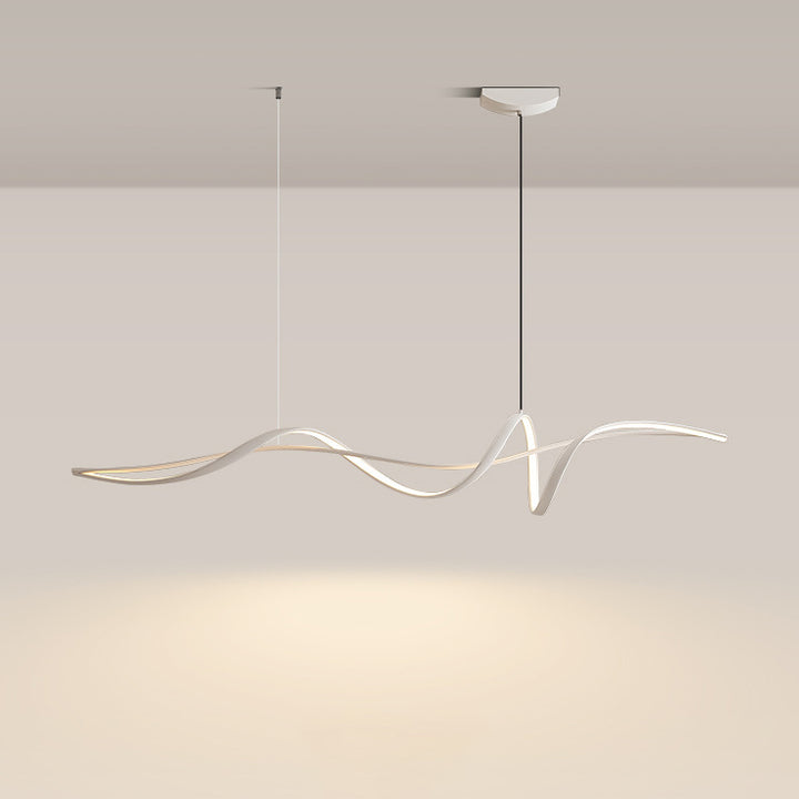 Zeitgenössischer skandinavischer langer Kurven-Acryl-Aluminium-Eisen-LED-Insel-Licht-Kronleuchter für das Wohnzimmer 