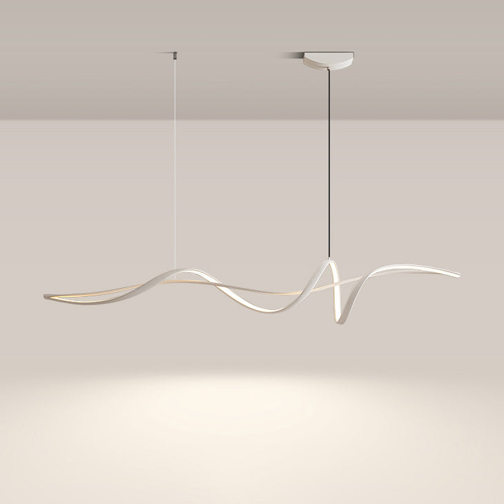 Zeitgenössischer skandinavischer langer Kurven-Acryl-Aluminium-Eisen-LED-Insel-Licht-Kronleuchter für das Wohnzimmer 