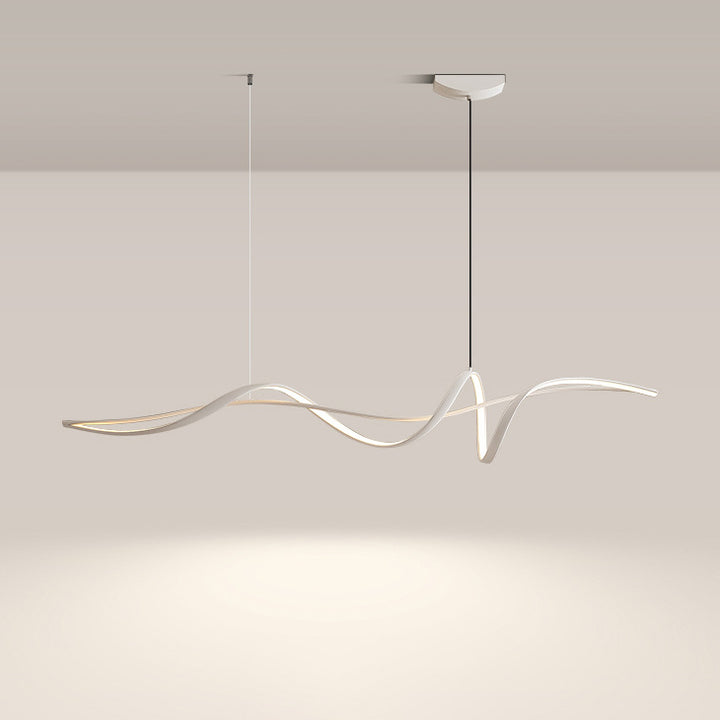 Zeitgenössischer skandinavischer langer Kurven-Acryl-Aluminium-Eisen-LED-Insel-Licht-Kronleuchter für das Wohnzimmer 