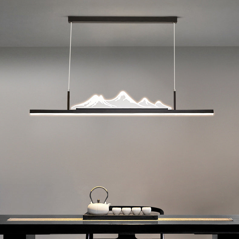 ثريا جزيرة LED من الألمنيوم الأكريليك بتصميم جبلي طويل تقليدي صيني لغرفة المعيشة 