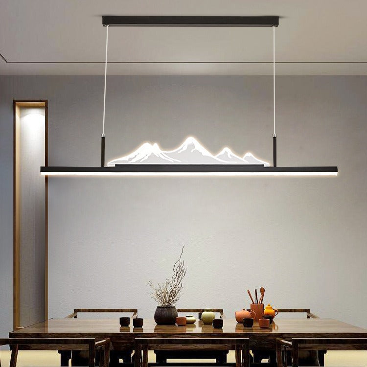ثريا جزيرة LED من الألمنيوم الأكريليك بتصميم جبلي طويل تقليدي صيني لغرفة المعيشة 