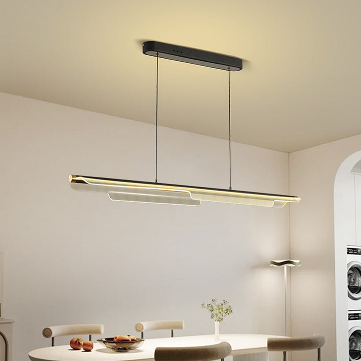 Zeitgenössischer skandinavischer gebogener langer unregelmäßiger quadratischer Acryl-Aluminium-Eisen-LED-Insellicht-Kronleuchter für das Wohnzimmer 