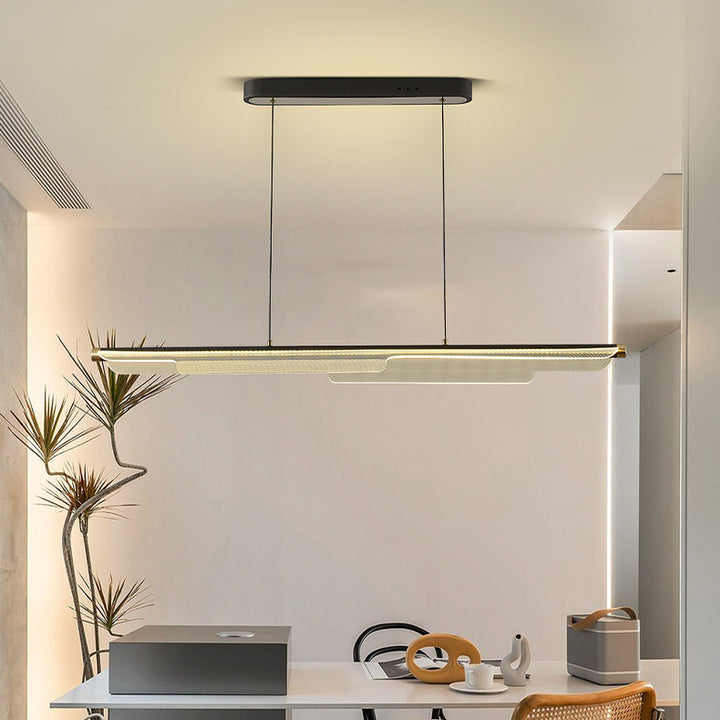 Zeitgenössischer skandinavischer gebogener langer unregelmäßiger quadratischer Acryl-Aluminium-Eisen-LED-Insellicht-Kronleuchter für das Wohnzimmer 