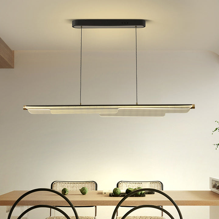 Zeitgenössischer skandinavischer gebogener langer unregelmäßiger quadratischer Acryl-Aluminium-Eisen-LED-Insellicht-Kronleuchter für das Wohnzimmer 