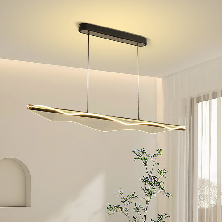 Zeitgenössischer skandinavischer gebogener langer unregelmäßiger quadratischer Acryl-Aluminium-Eisen-LED-Insellicht-Kronleuchter für das Wohnzimmer 