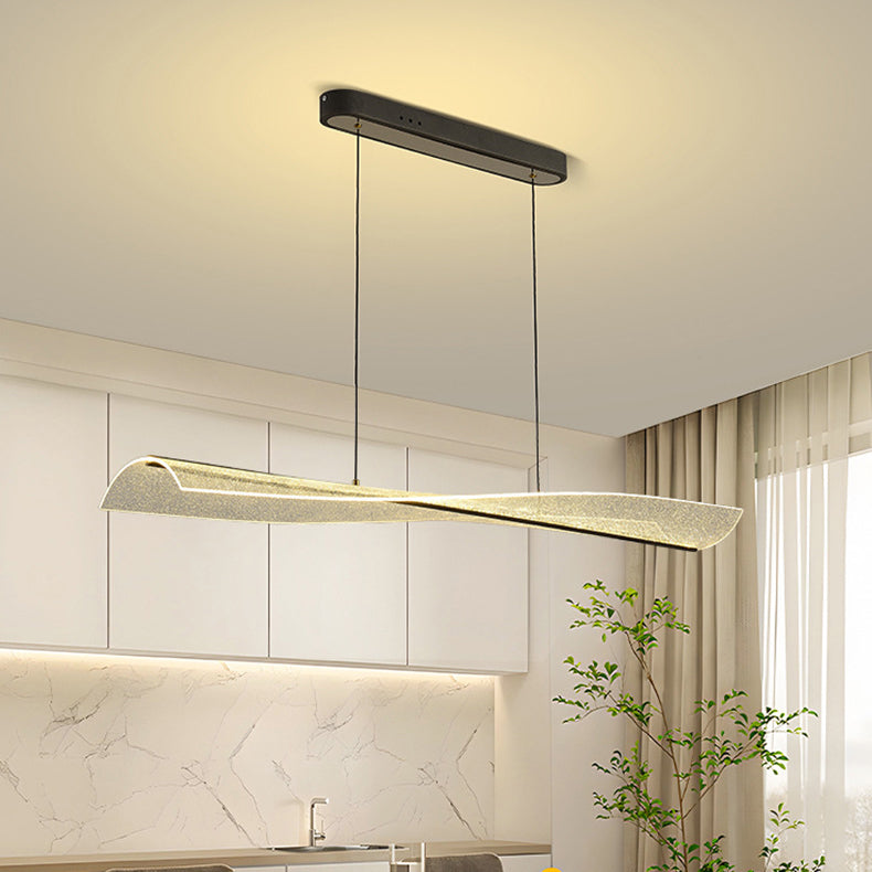 Zeitgenössischer skandinavischer gebogener langer unregelmäßiger quadratischer Acryl-Aluminium-Eisen-LED-Insellicht-Kronleuchter für das Wohnzimmer 