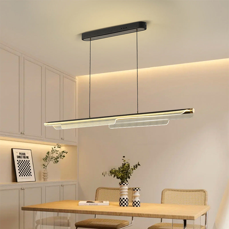 Zeitgenössischer skandinavischer gebogener langer unregelmäßiger quadratischer Acryl-Aluminium-Eisen-LED-Insellicht-Kronleuchter für das Wohnzimmer 