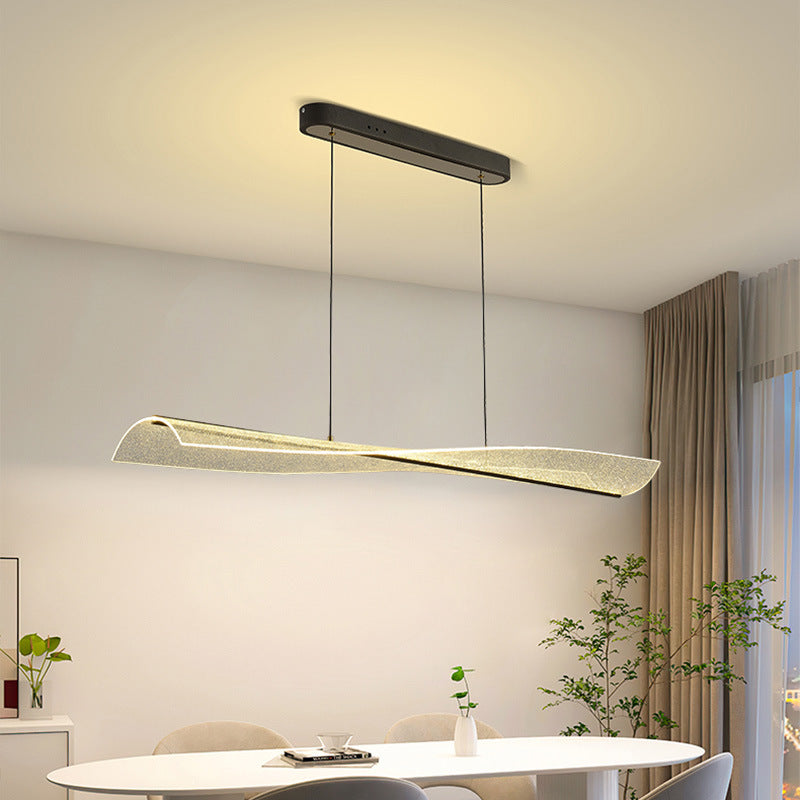 Zeitgenössischer skandinavischer gebogener langer unregelmäßiger quadratischer Acryl-Aluminium-Eisen-LED-Insellicht-Kronleuchter für das Wohnzimmer 