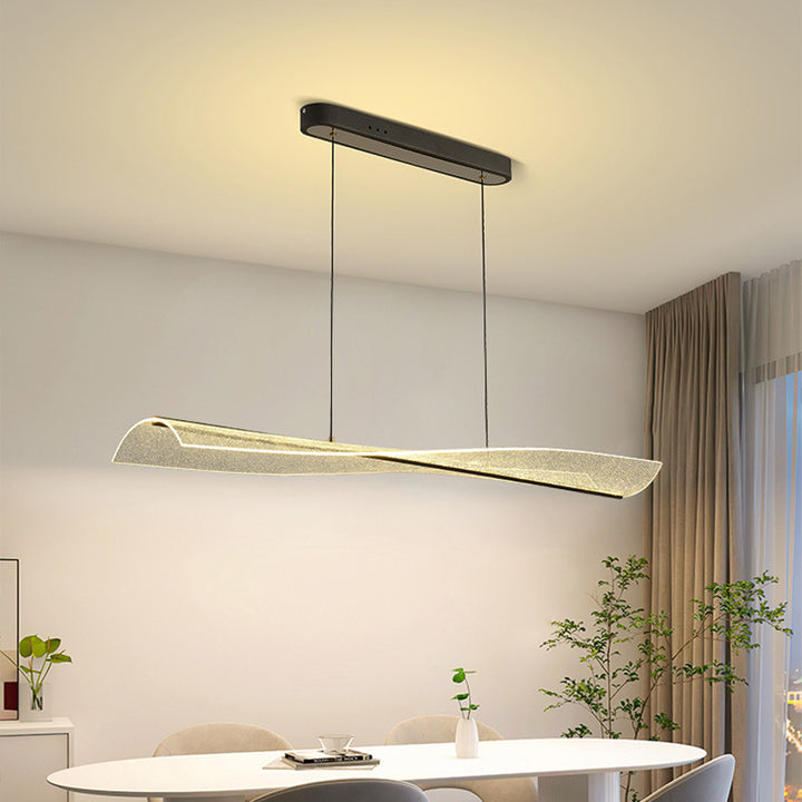 Zeitgenössischer skandinavischer gebogener langer unregelmäßiger quadratischer Acryl-Aluminium-Eisen-LED-Insellicht-Kronleuchter für das Wohnzimmer 